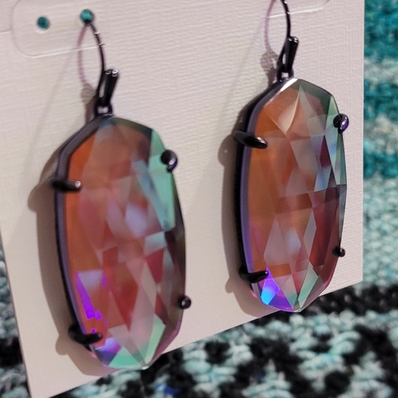 Kendra Scott Indigo Dichroic Navy Gunmetal Esme Faceted Drop Earrings Rare HTF - Picture 5 of 14